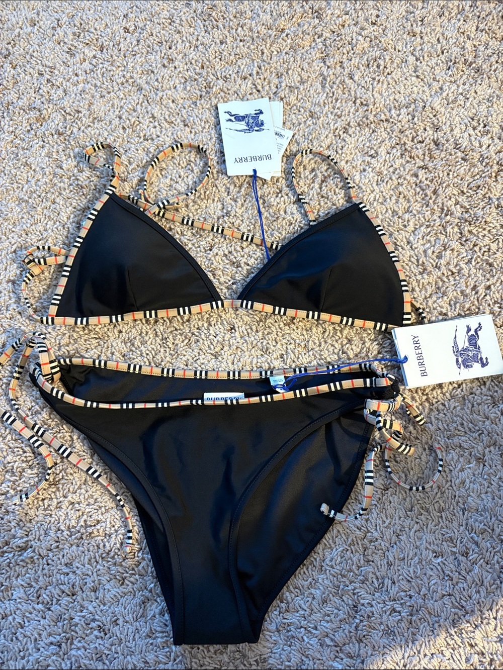 Burberry Black Triangle Bikini with Signature Check Trim